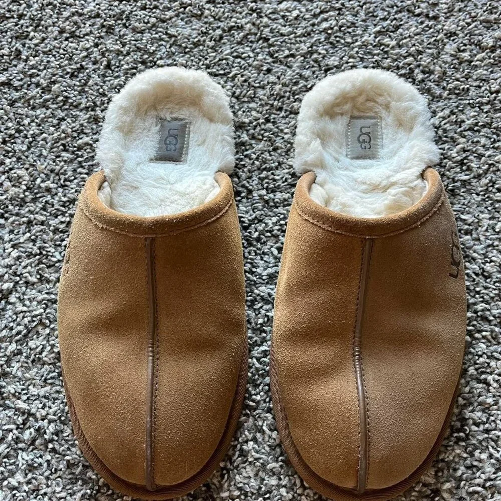 UGG Scuff Men 12 Suede Chestnut Slippers Sheepskin Slip-ons Normcore Preppy - Picture 1 of 7